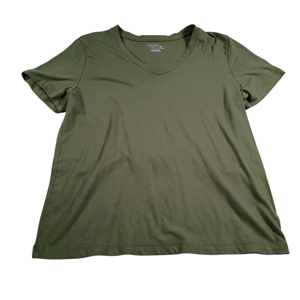 Time and Tru V-Neck T-Shirt Womens M 8-10 Green Pima Cotton Blend 3W0